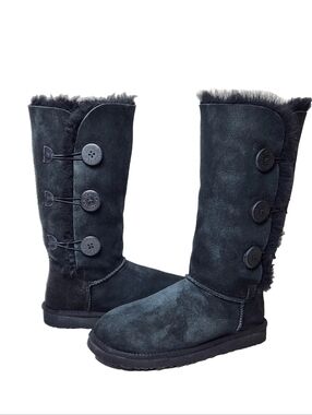 UGG Bailey Button Tall Genuine Sheepskin Boots Sz 8 Triplet Black Suede 1873